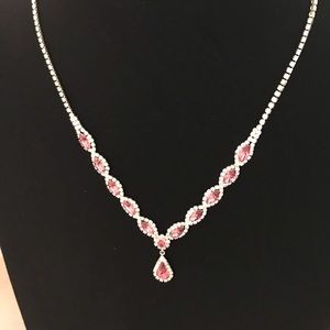 Fuchsia pink and clear rhinestone necklace